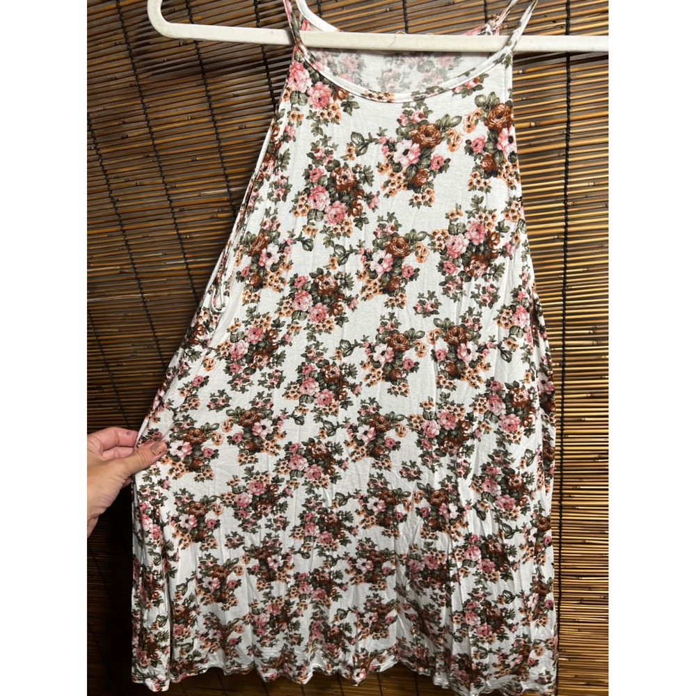 Mind Code Floral Tank Top Pink Brown Rose Halter Neck Sleeveless Cream Medium